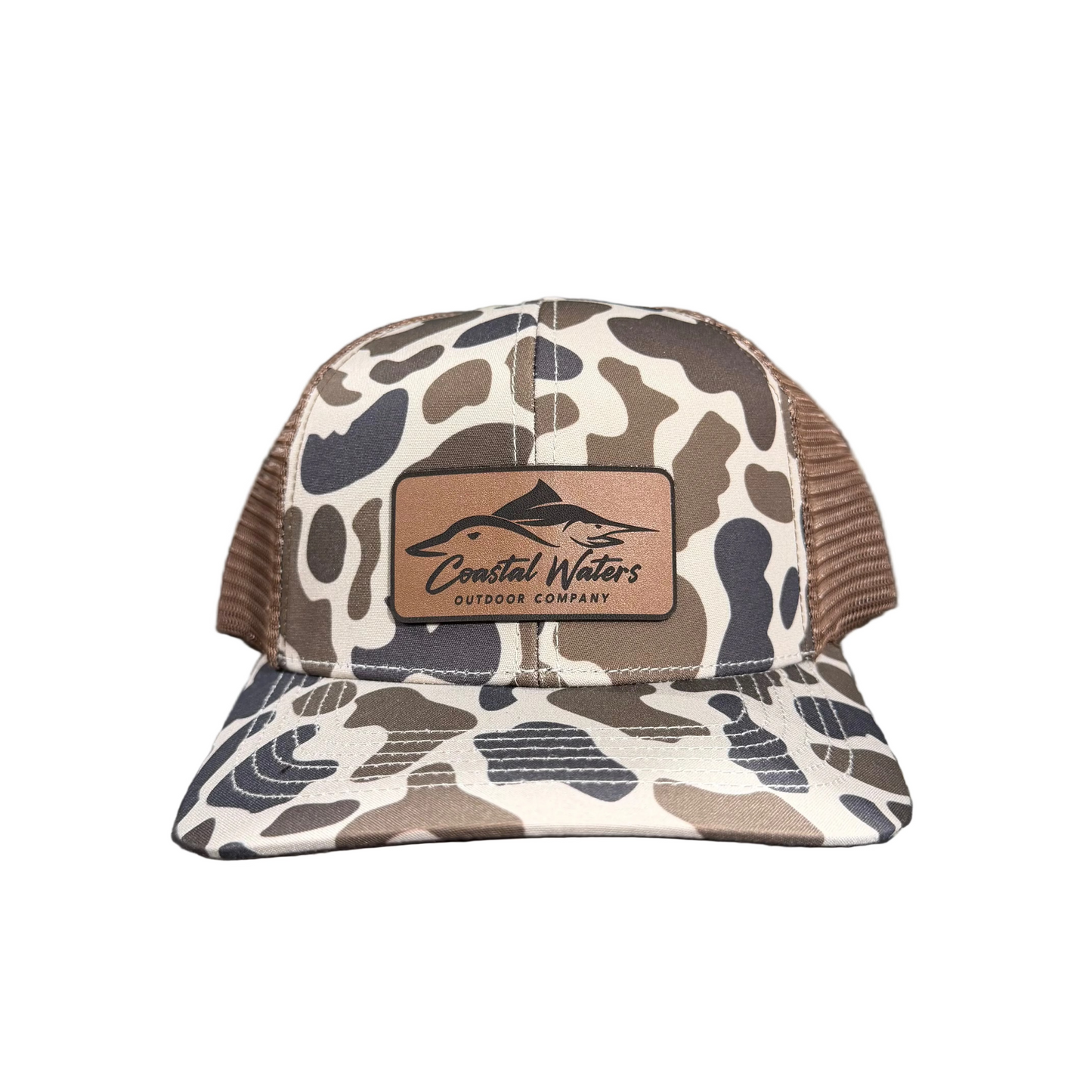 Leather Patch Trucker Hat | Retro Marsh Camo