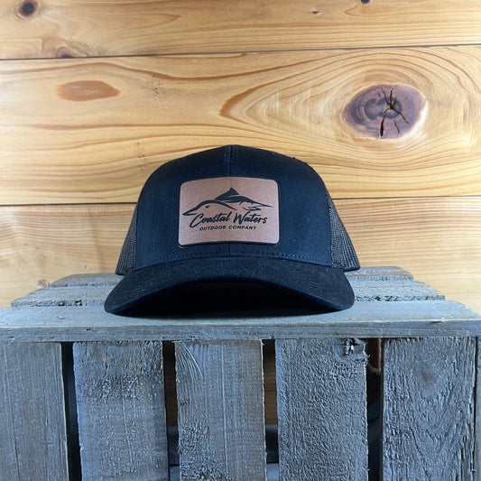 Leather Patch Trucker Hat- Black