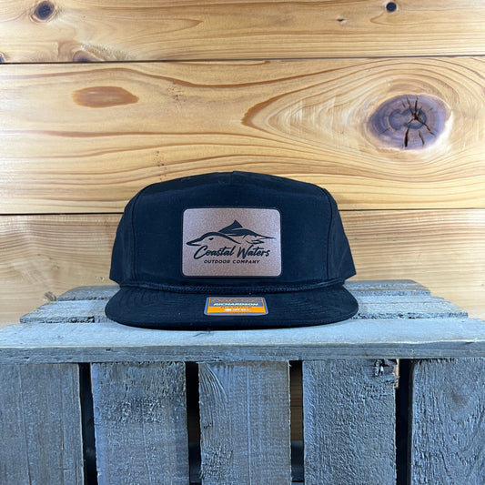 Leather Patch Rope Hat- Black